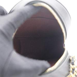 Mini Round Purse Vanity Lambskin Leather Black