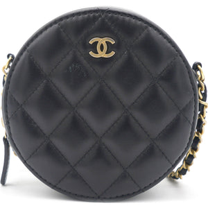 Mini Round Purse Vanity Lambskin Leather Black