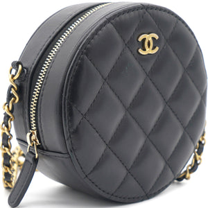 Mini Round Purse Vanity Lambskin Leather Black