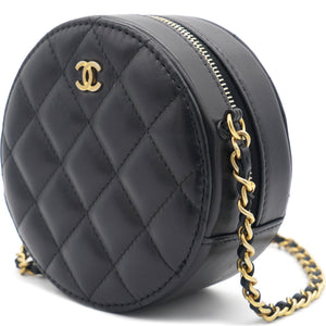Mini Round Purse Vanity Lambskin Leather Black