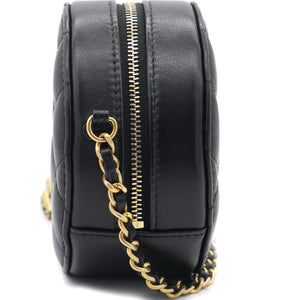 Mini Round Purse Vanity Lambskin Leather Black