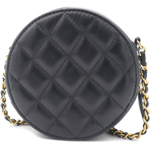 Mini Round Purse Vanity Lambskin Leather Black