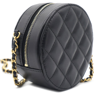 Mini Round Purse Vanity Lambskin Leather Black
