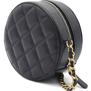 Mini Round Purse Vanity Lambskin Leather Black