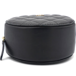 Mini Round Purse Vanity Lambskin Leather Black
