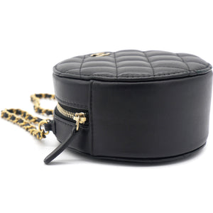 Mini Round Purse Vanity Lambskin Leather Black