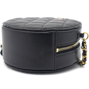 Mini Round Purse Vanity Lambskin Leather Black