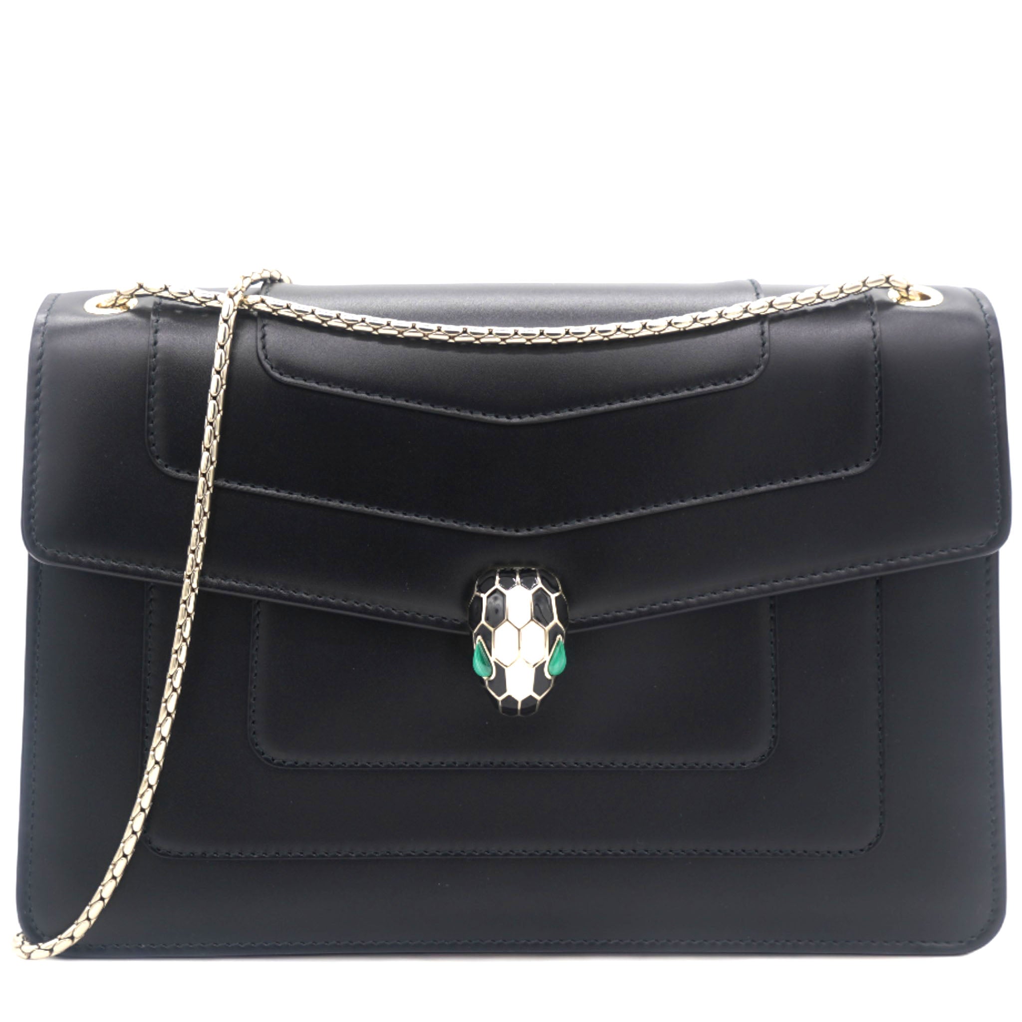 Medium Serpenti Forever Flap Shoulder Bag Black