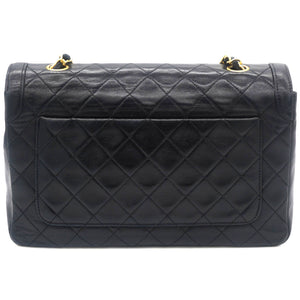 Vintage Lambskin Quilted Medium Single Flap Shoulder Bag Black