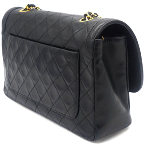 Vintage Lambskin Quilted Medium Single Flap Shoulder Bag Black