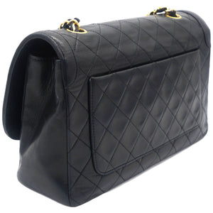 Vintage Lambskin Quilted Medium Single Flap Shoulder Bag Black