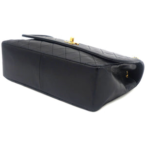 Vintage Lambskin Quilted Medium Single Flap Shoulder Bag Black