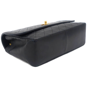 Vintage Lambskin Quilted Medium Single Flap Shoulder Bag Black