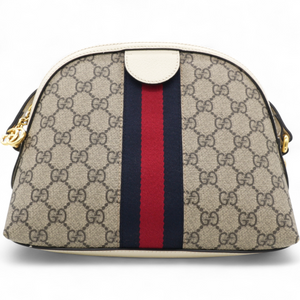 GG Supreme Monogram Textured Dollar Web Ophidia Dome Shoulder Bag Beige Ebony Mystic White