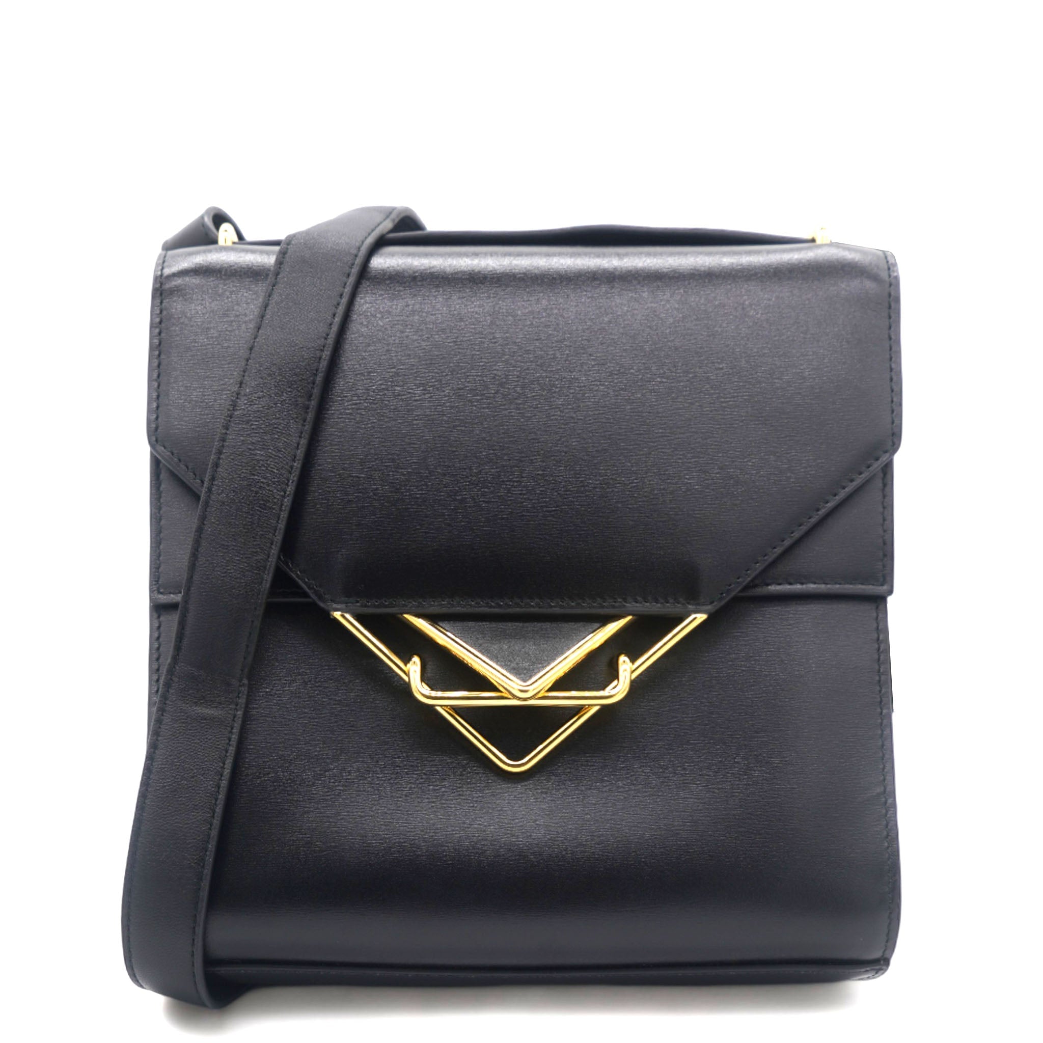 Box Calfskin Clip Lock Crossbody Bag Black
