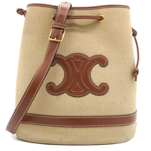 Seau Marin Drawstring Cabas in Beige Textile and Tan Leather