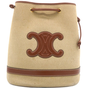 Seau Marin Drawstring Cabas in Beige Textile and Tan Leather