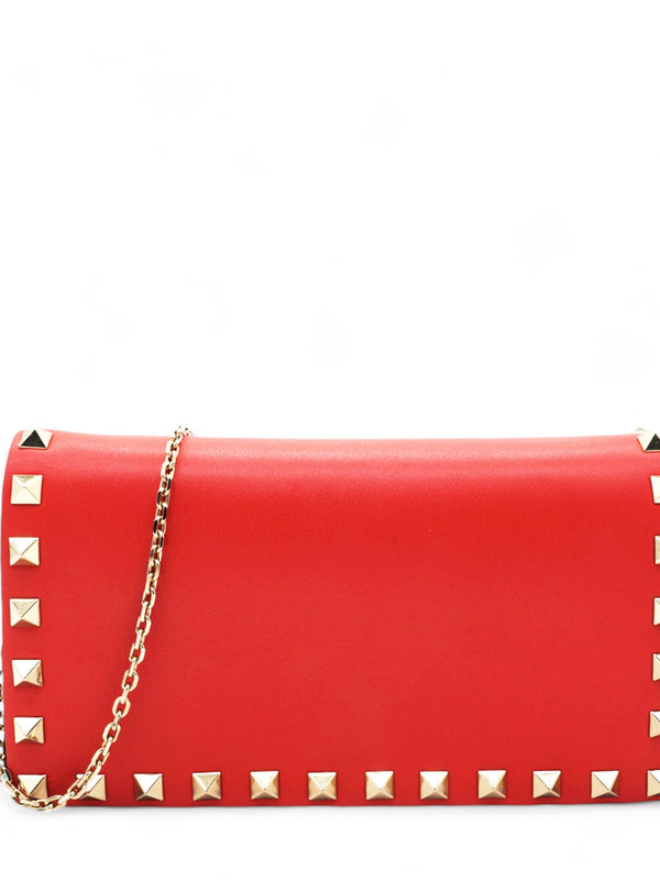 Garavani Vitello Small Rockstud Flap Wallet on Chain Red