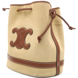 Seau Marin Drawstring Cabas in Beige Textile and Tan Leather