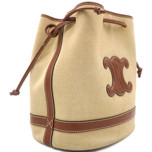 Seau Marin Drawstring Cabas in Beige Textile and Tan Leather