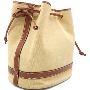 Seau Marin Drawstring Cabas in Beige Textile and Tan Leather