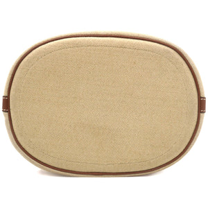 Seau Marin Drawstring Cabas in Beige Textile and Tan Leather