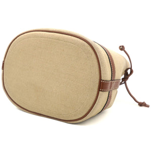 Seau Marin Drawstring Cabas in Beige Textile and Tan Leather