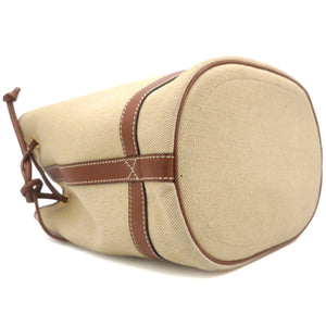 Seau Marin Drawstring Cabas in Beige Textile and Tan Leather