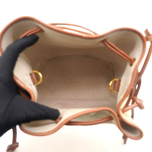 Seau Marin Drawstring Cabas in Beige Textile and Tan Leather