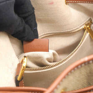 Seau Marin Drawstring Cabas in Beige Textile and Tan Leather