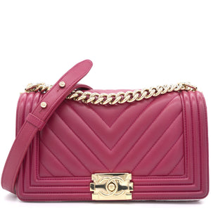 Fuschia Lambskin Chevron Quilted Old Medium Boy Flap