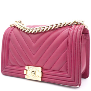 Fuschia Lambskin Chevron Quilted Old Medium Boy Flap