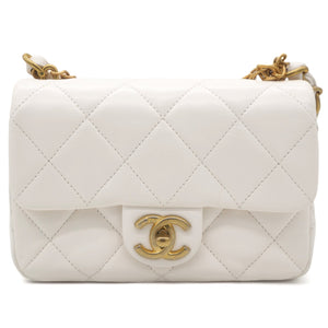 White Mini Quilted Single Flap Bag Shoulder Bag 23s