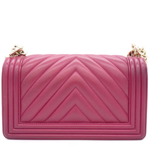 Fuschia Lambskin Chevron Quilted Old Medium Boy Flap
