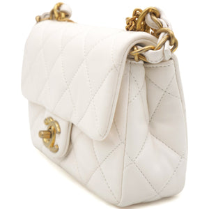 White Mini Quilted Single Flap Bag Shoulder Bag 23s
