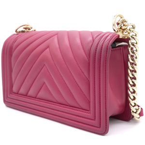 Fuschia Lambskin Chevron Quilted Old Medium Boy Flap