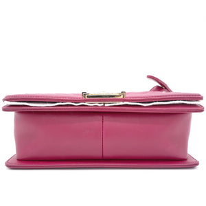 Fuschia Lambskin Chevron Quilted Old Medium Boy Flap