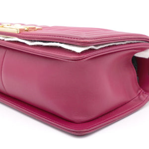 Fuschia Lambskin Chevron Quilted Old Medium Boy Flap
