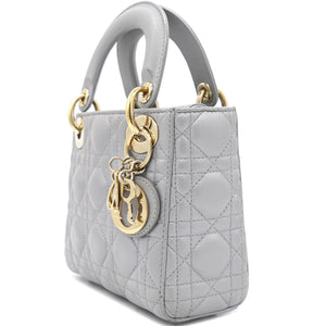 Pearl Grey Cannage Leather Mini Lady Dior Tote