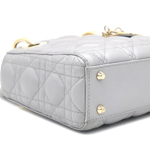 Pearl Grey Cannage Leather Mini Lady Dior Tote