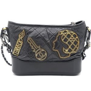 Black Aged Calfskin Quilted Charms Small Gabrielle Bag
