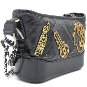 Black Aged Calfskin Quilted Charms Small Gabrielle Bag