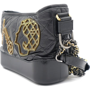Black Aged Calfskin Quilted Charms Small Gabrielle Bag