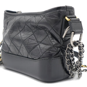 Black Aged Calfskin Quilted Charms Small Gabrielle Bag