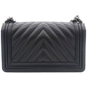 Boy Flap Chevron Calfskin Silver-tone Medium Black