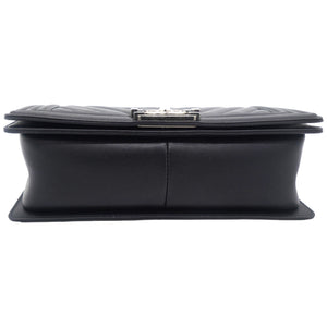 Boy Flap Chevron Calfskin Silver-tone Medium Black