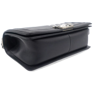 Boy Flap Chevron Calfskin Silver-tone Medium Black