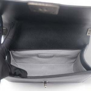 Boy Flap Chevron Calfskin Silver-tone Medium Black