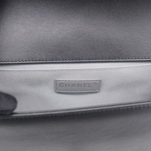 Boy Flap Chevron Calfskin Silver-tone Medium Black