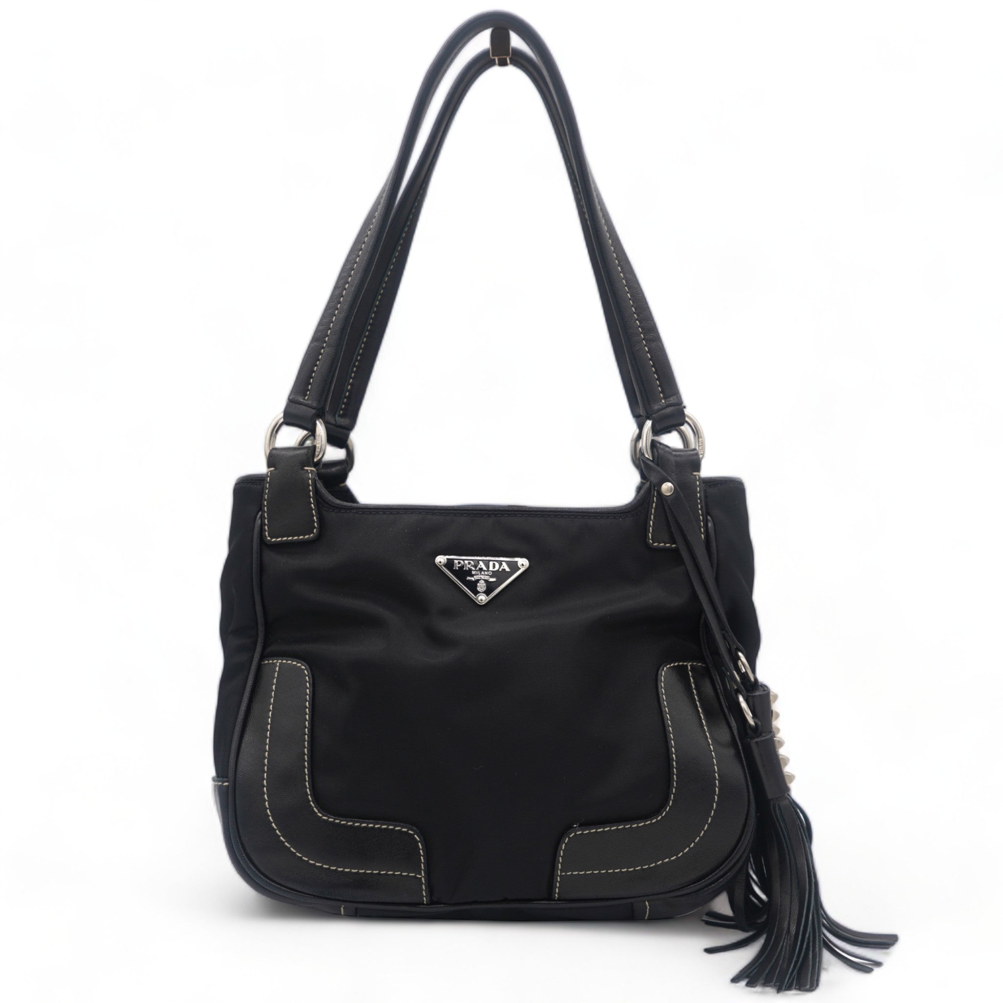 Black Leather and Nylon Mini Bag